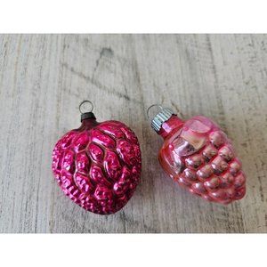 Vintage strawberry raspberry fruit glass ornament Xmas shiny Brite set as is